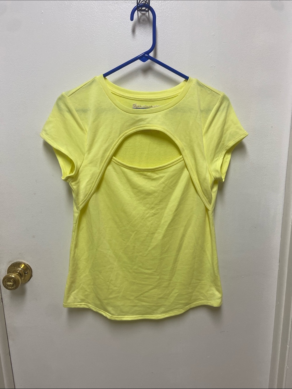 Cupio Neon Yellow Short Sleeve Layered Cutout Top